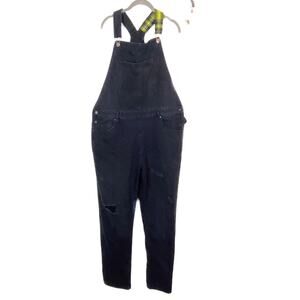 Elwood Bib Overalls Black Denim With 1 Plaid Yellow Strap Size 38